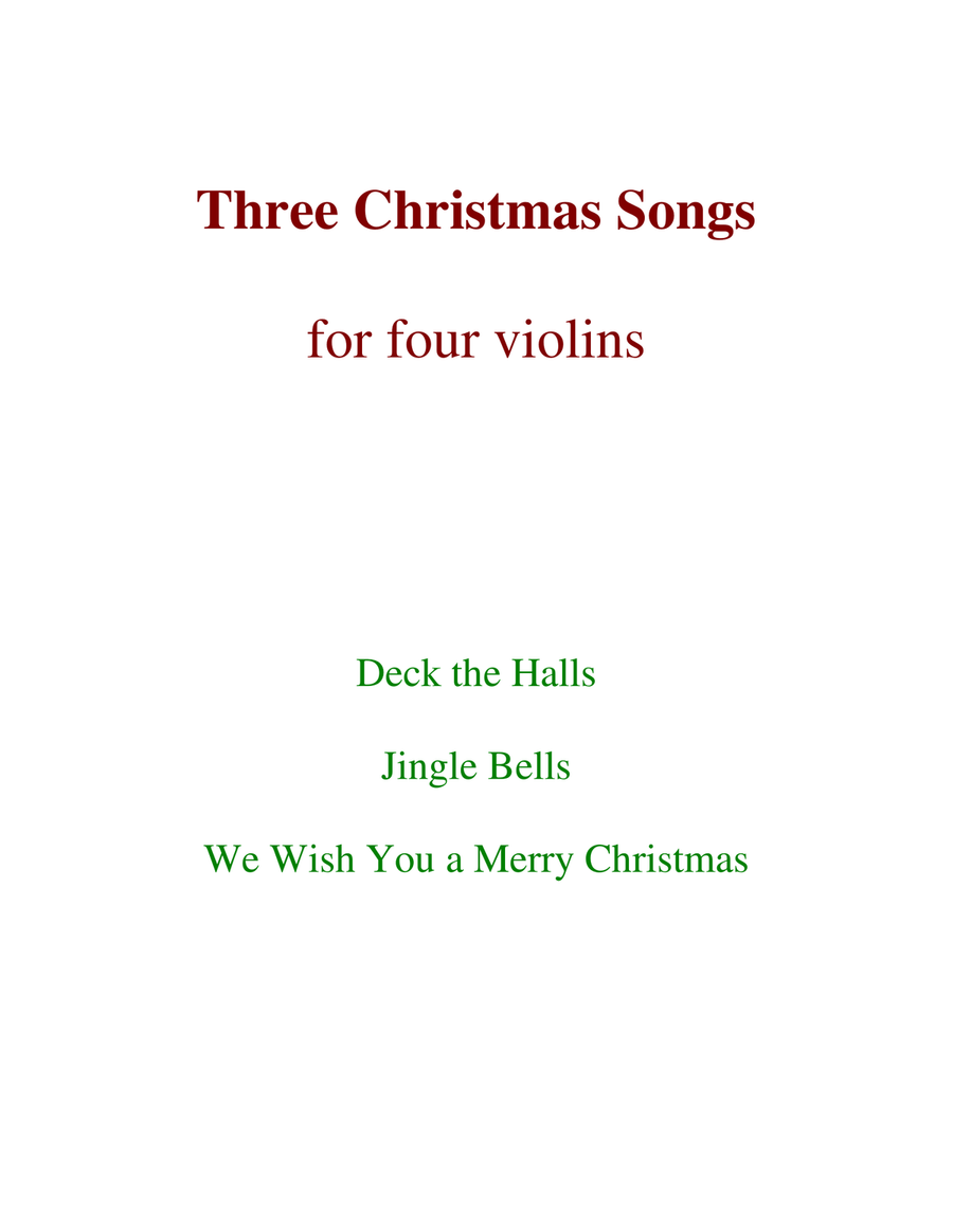 Three Christmas Songs (4 Violins) Violin Solo scores gallery preview page 1