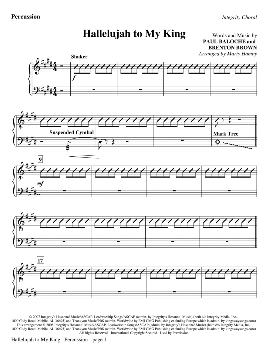Hallelujah To My King - Percussion Choir scores gallery preview page 1
