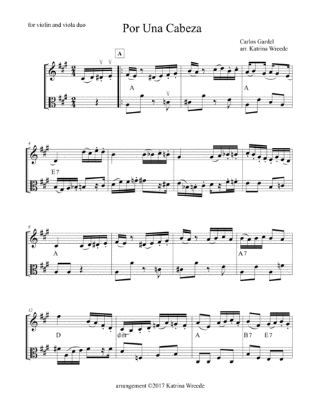Por Una Cabeza for violin/viola duo image number null
