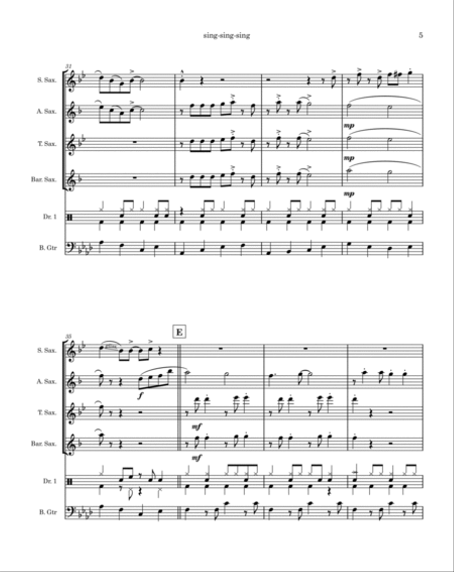 Sing, Sing, Sing Saxophone Quartet scores gallery preview page 5