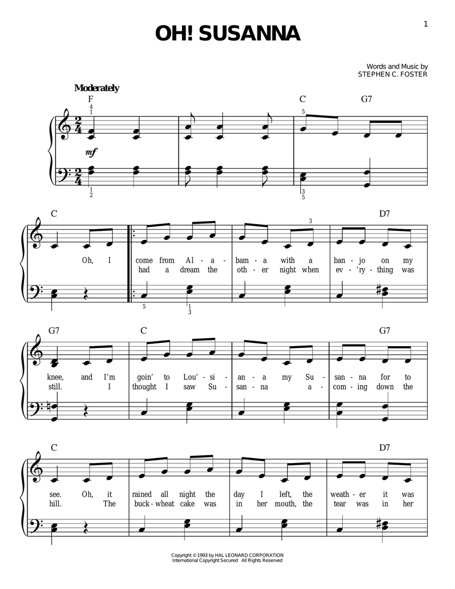 Oh! Susanna Easy Piano scores gallery preview page 1