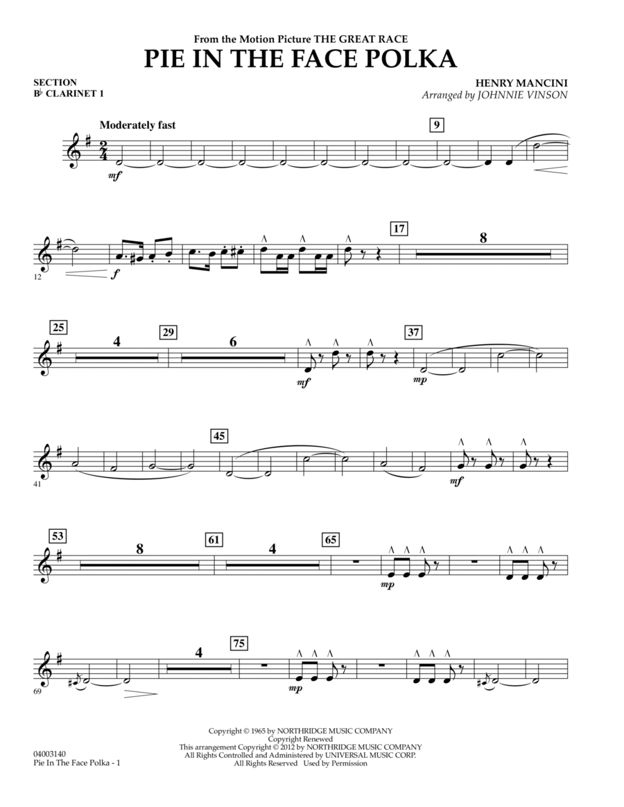 Pie In The Face Polka - Bb Clarinet 1 Concert Band scores gallery preview page 1