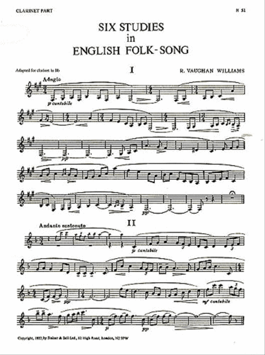 Six Studies in English Folk Song for Clarinet