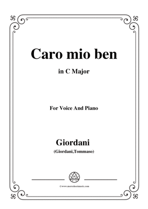 Book cover for Giordani Tommaso-Caro mio ben,in C Major,for Voice and Piano