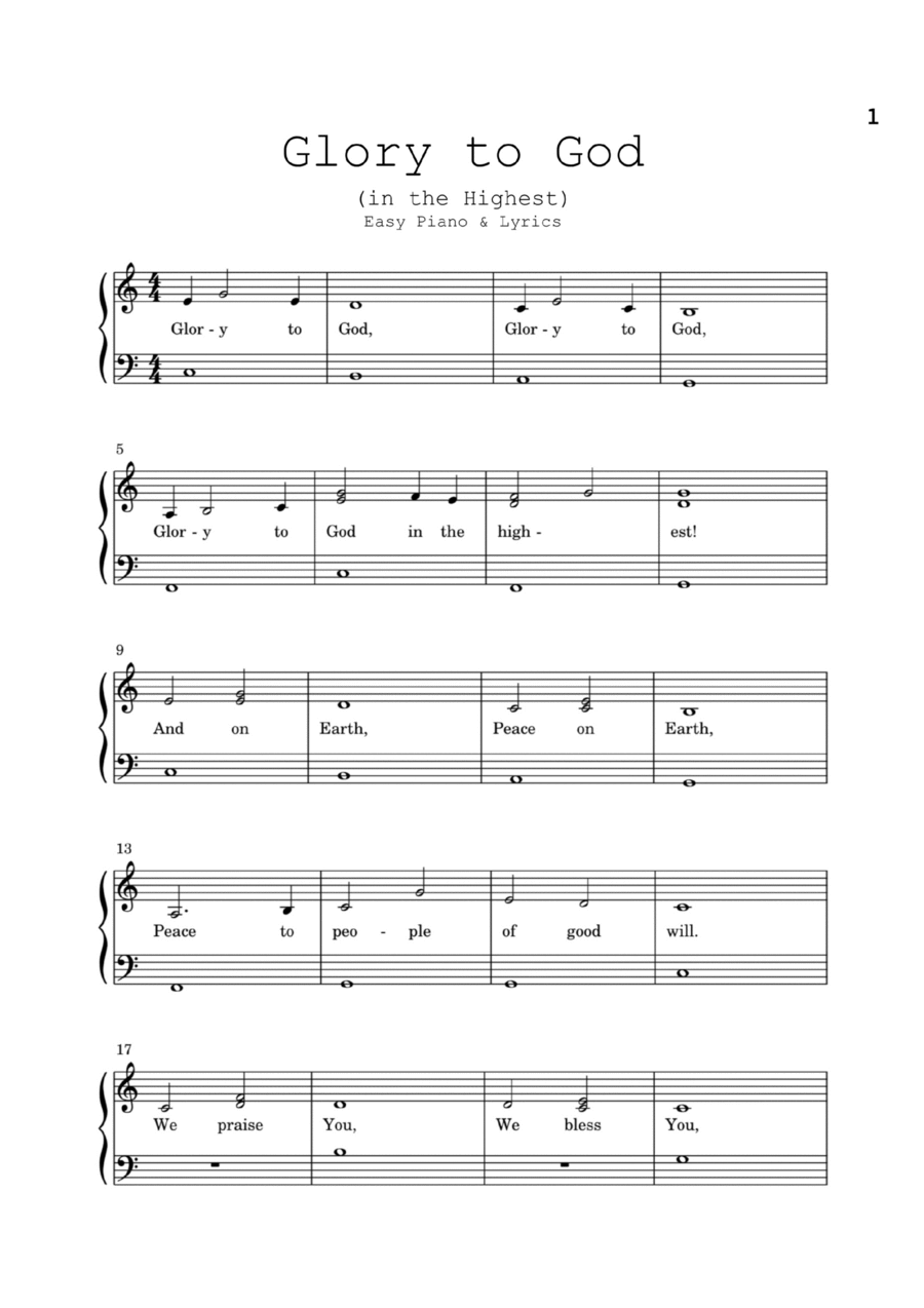 Glory to God (in the Highest) Easy Piano scores gallery preview page 1