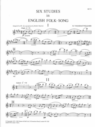 Book cover for Six Studies in English Folk Song for E flat Saxophone