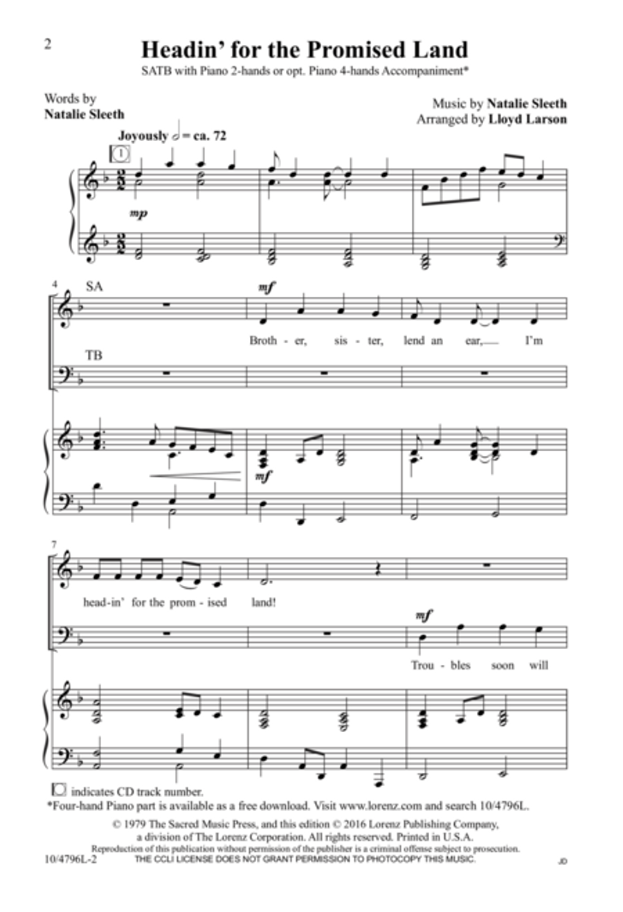 Headin' for the Promised Land 4-Part scores gallery preview page 2