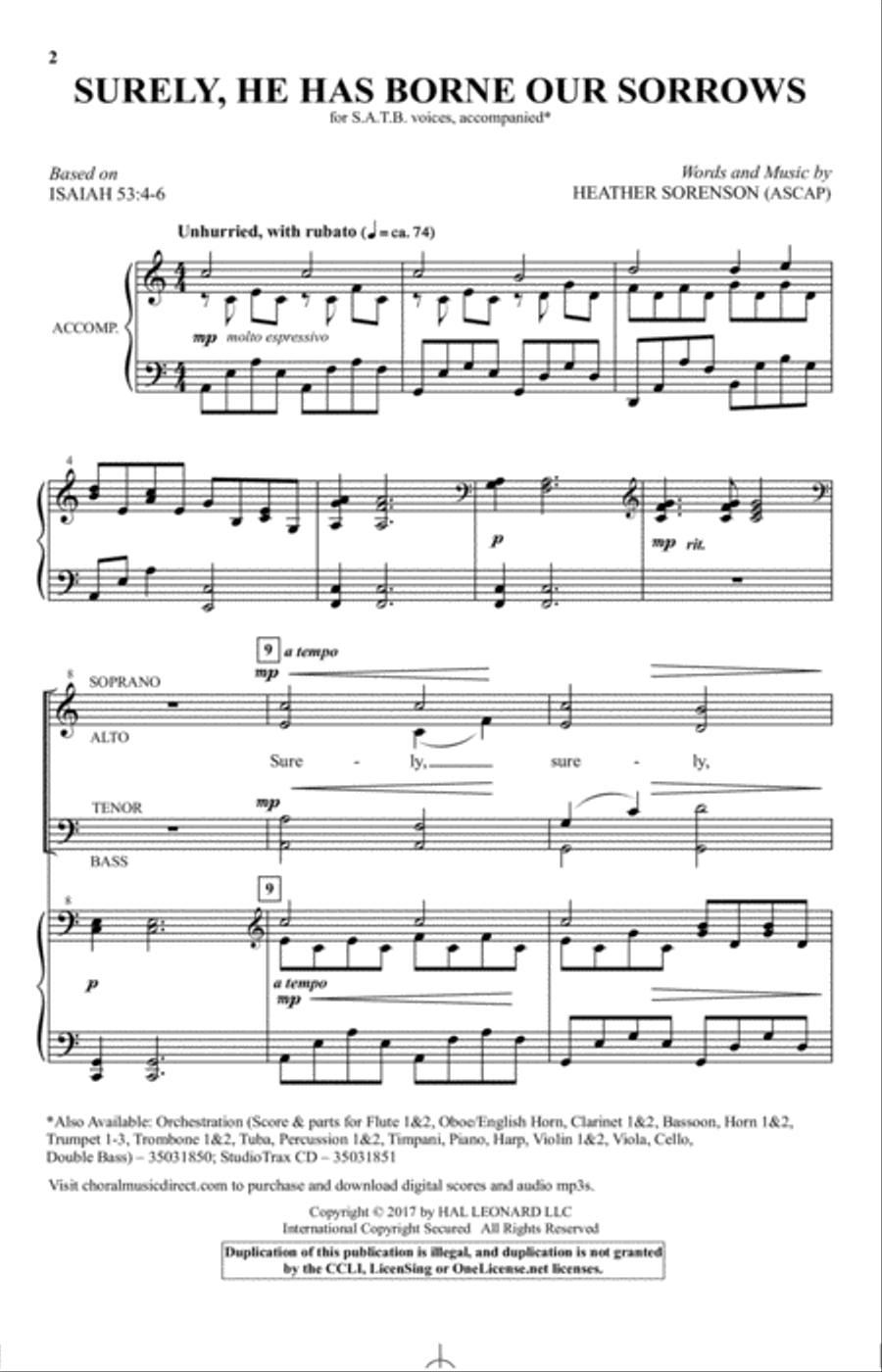 Surely, He Has Borne Our Sorrows 4-Part scores gallery preview page 1