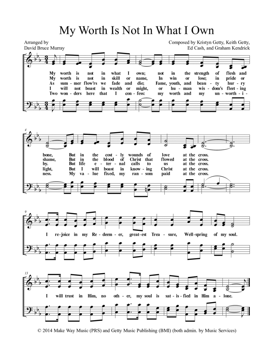 My Worth Is Not In What I Own 4-Part scores gallery preview page 1