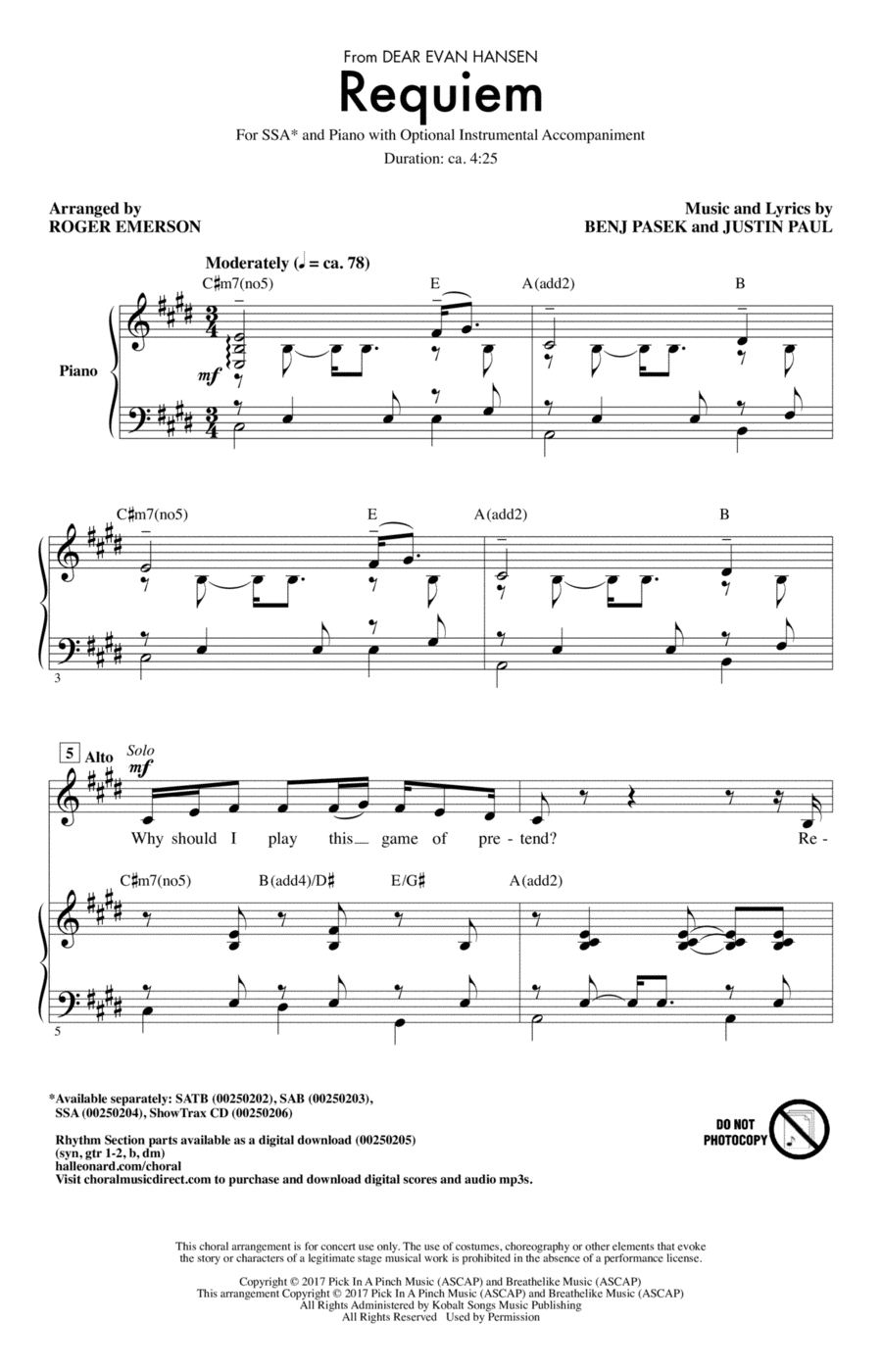 Requiem (from Dear Evan Hansen) (arr. Roger Emerson) SSA scores gallery preview page 1