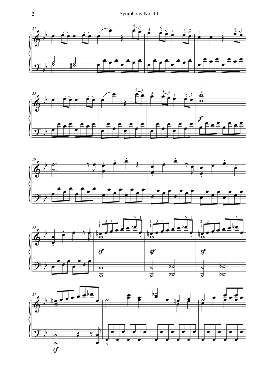 Symphony No. 40 Piano Solo scores gallery preview page 2