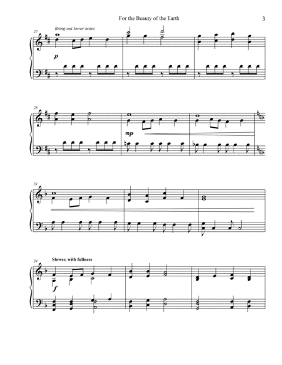 For the Beauty of the Earth early intermediate sacred piano sheet music Piano Solo scores gallery preview page 4