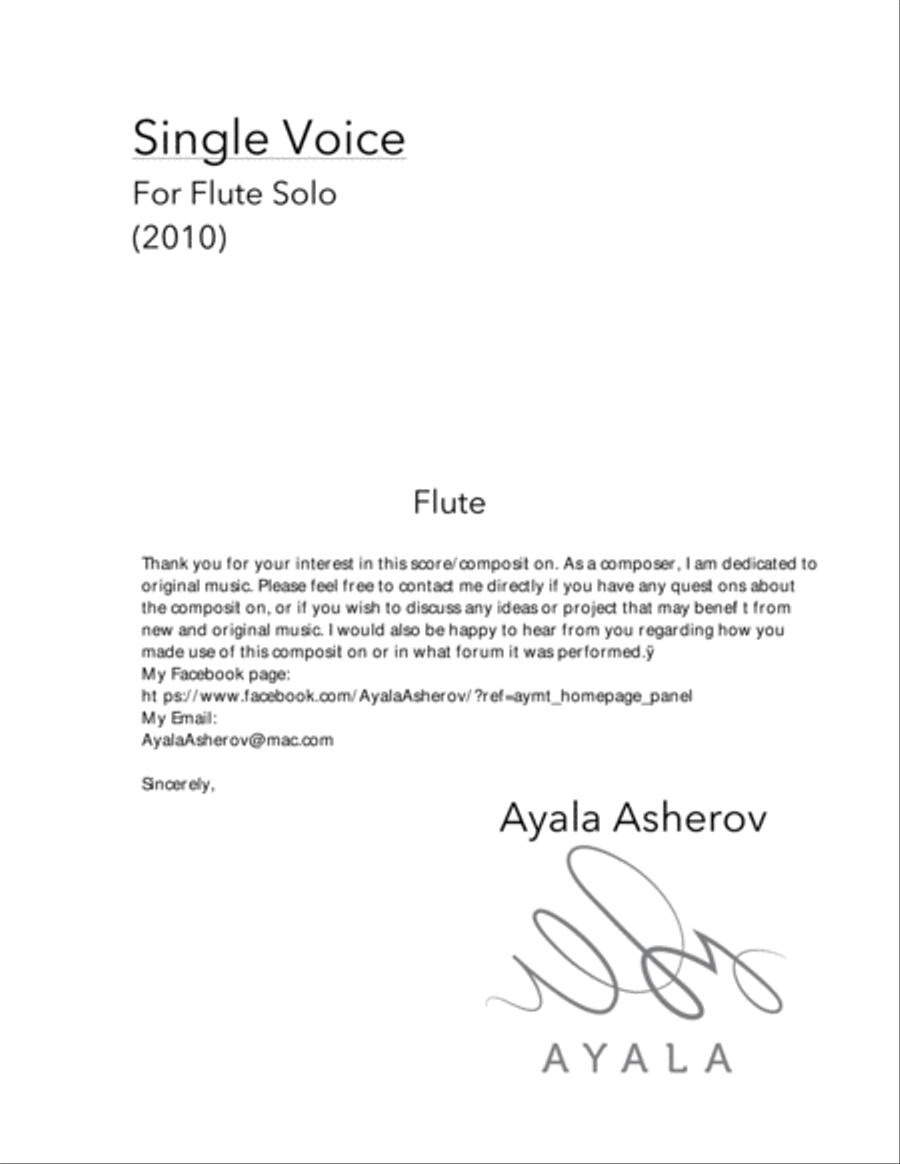 Single Voice - For Flute Solo Flute Solo scores gallery preview page 1