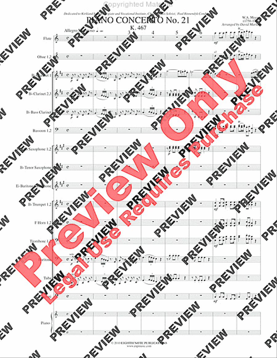 Piano Concerto No. 21, K. 467 (Movement I) Concert Band scores gallery preview page 4