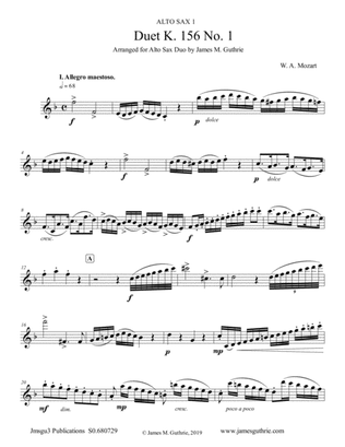 Book cover for Mozart: Duet K. 156 No. 1 for Alto Sax Duo