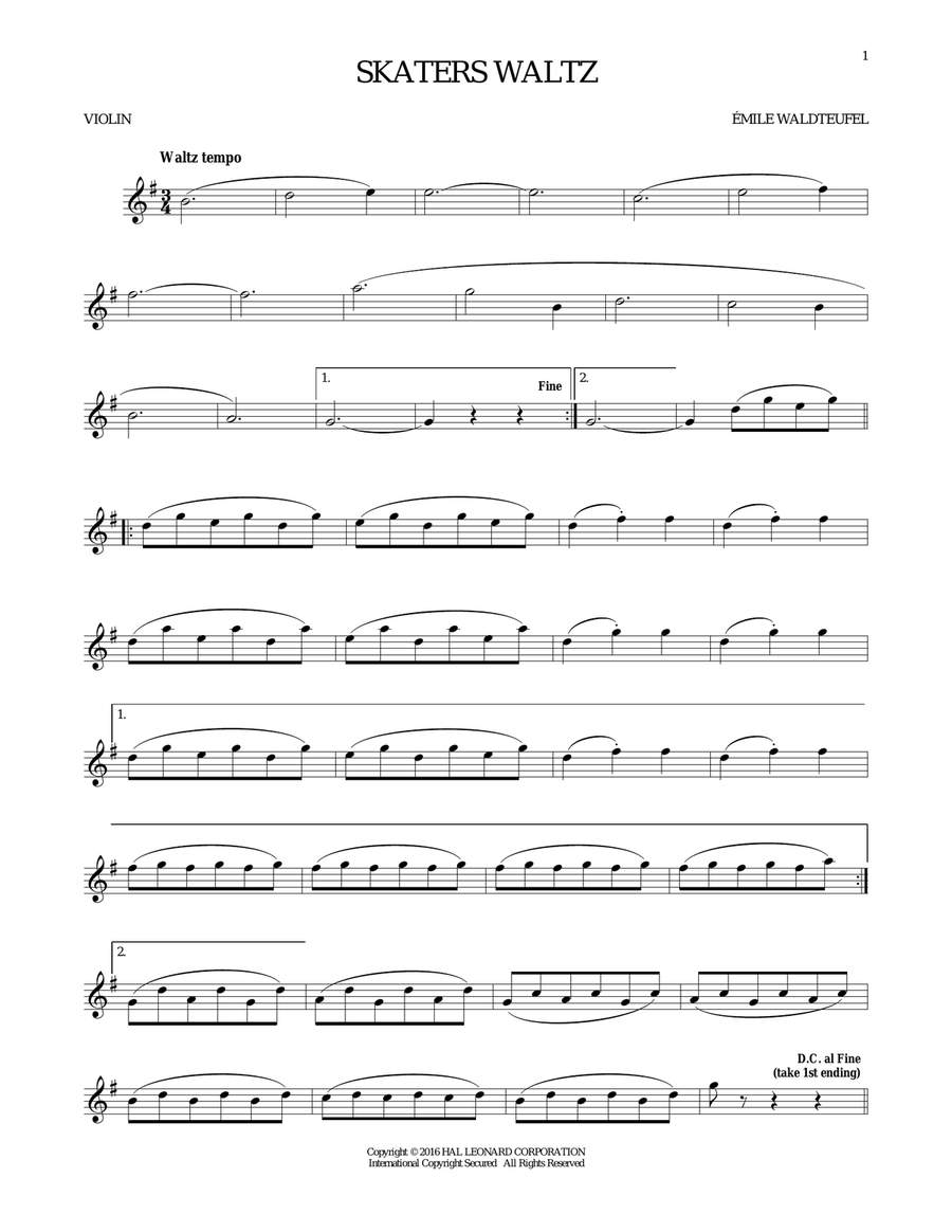 The Skaters (Waltz) Violin Solo scores gallery preview page 1