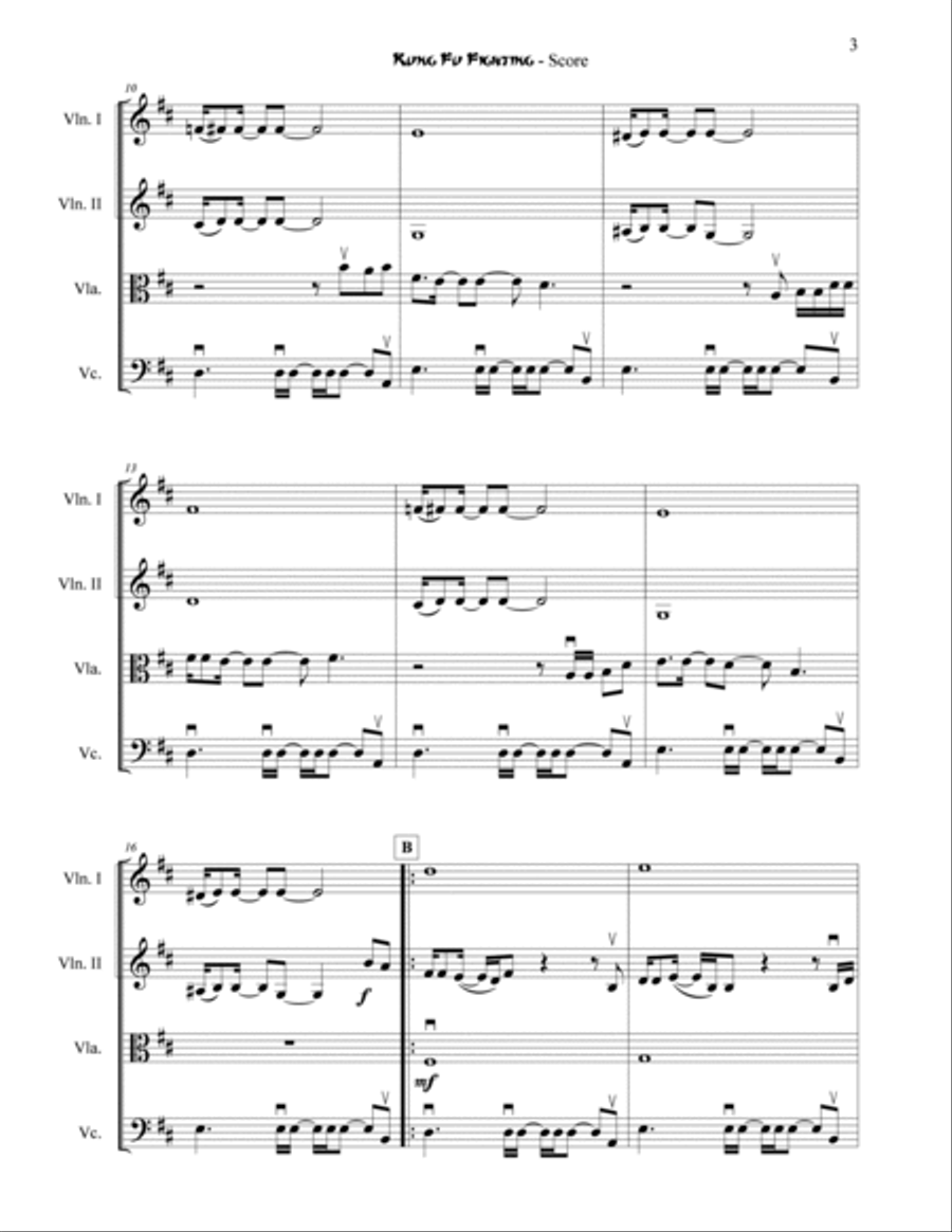 Kung Fu Fighting String Quartet scores gallery preview page 3