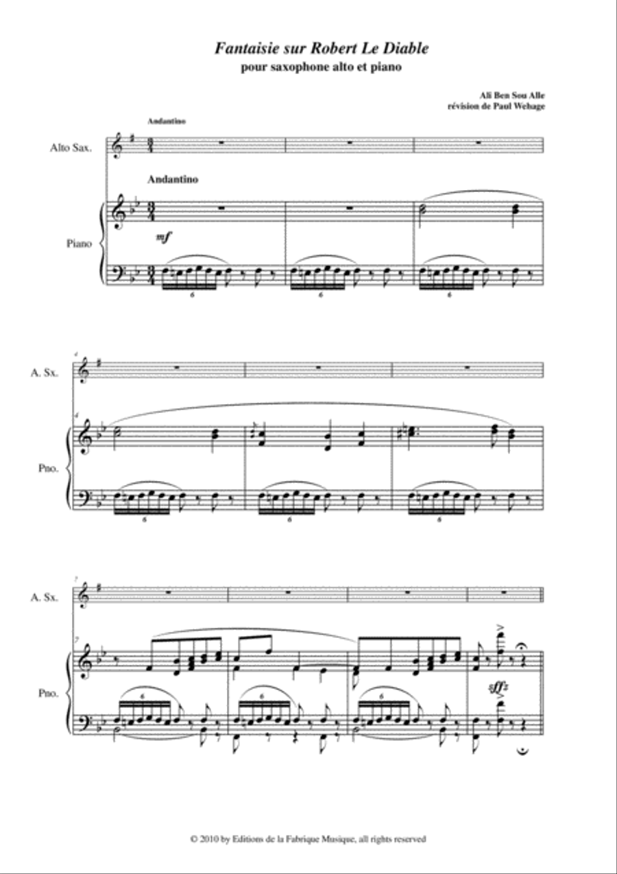 Ali Ben Sou Alle: Fantaisie sur Robert le Diable for alto saxophone and piano Alto Saxophone scores gallery preview page 3