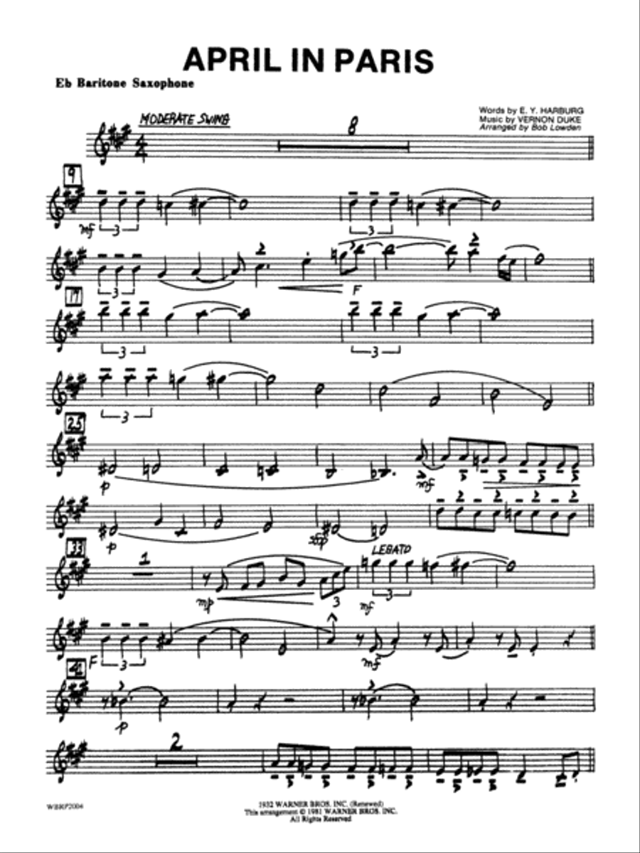 April in Paris: E-flat Baritone Saxophone Jazz Ensemble scores gallery preview page 1