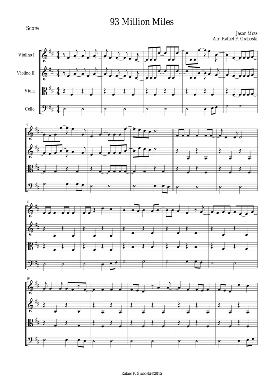 93 Million Miles 93 Million Miles String Quartet scores gallery preview page 1