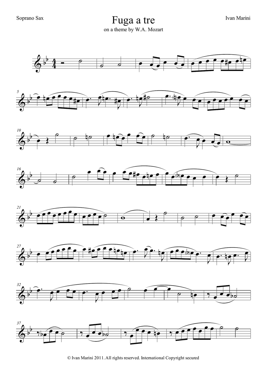 Fuga a tre (on a theme by W.A. Mozart) - for Saxophone Trio (STB or ATB) STB scores gallery preview page 6
