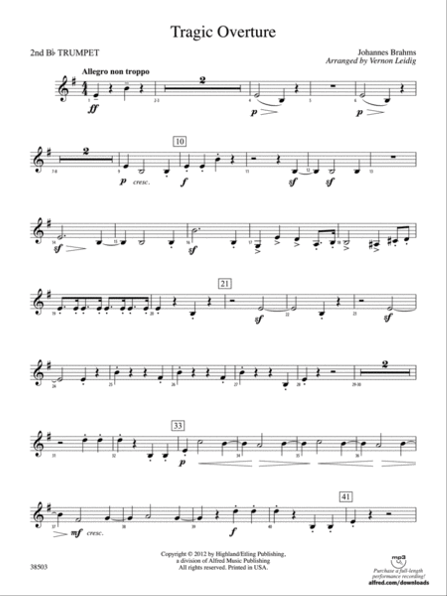 Tragic Overture: 2nd B-flat Trumpet Full Orchestra scores gallery preview page 1