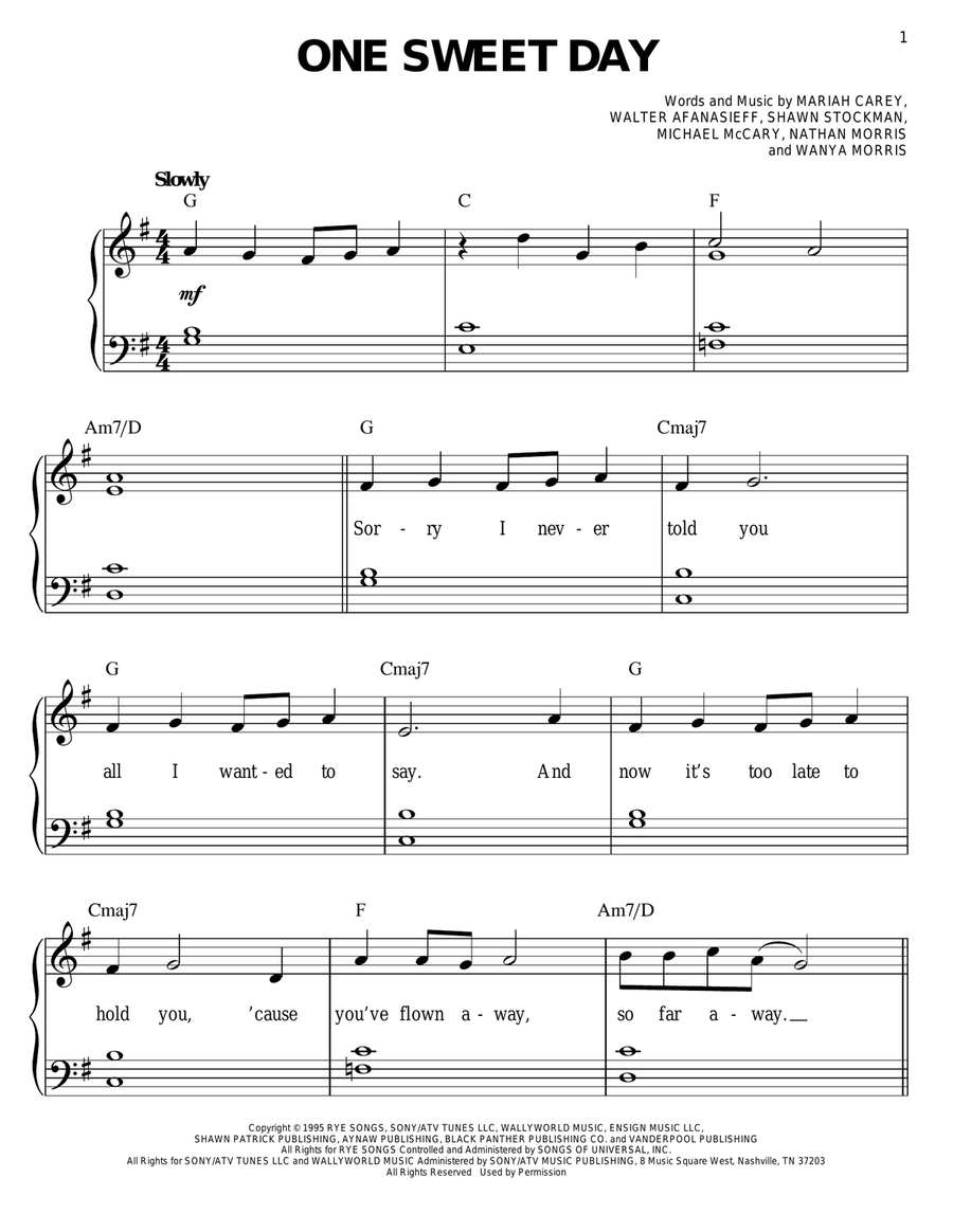 One Sweet Day Easy Piano scores gallery preview page 1