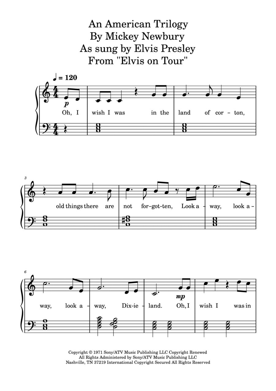 An American Trilogy Easy Piano scores gallery preview page 1