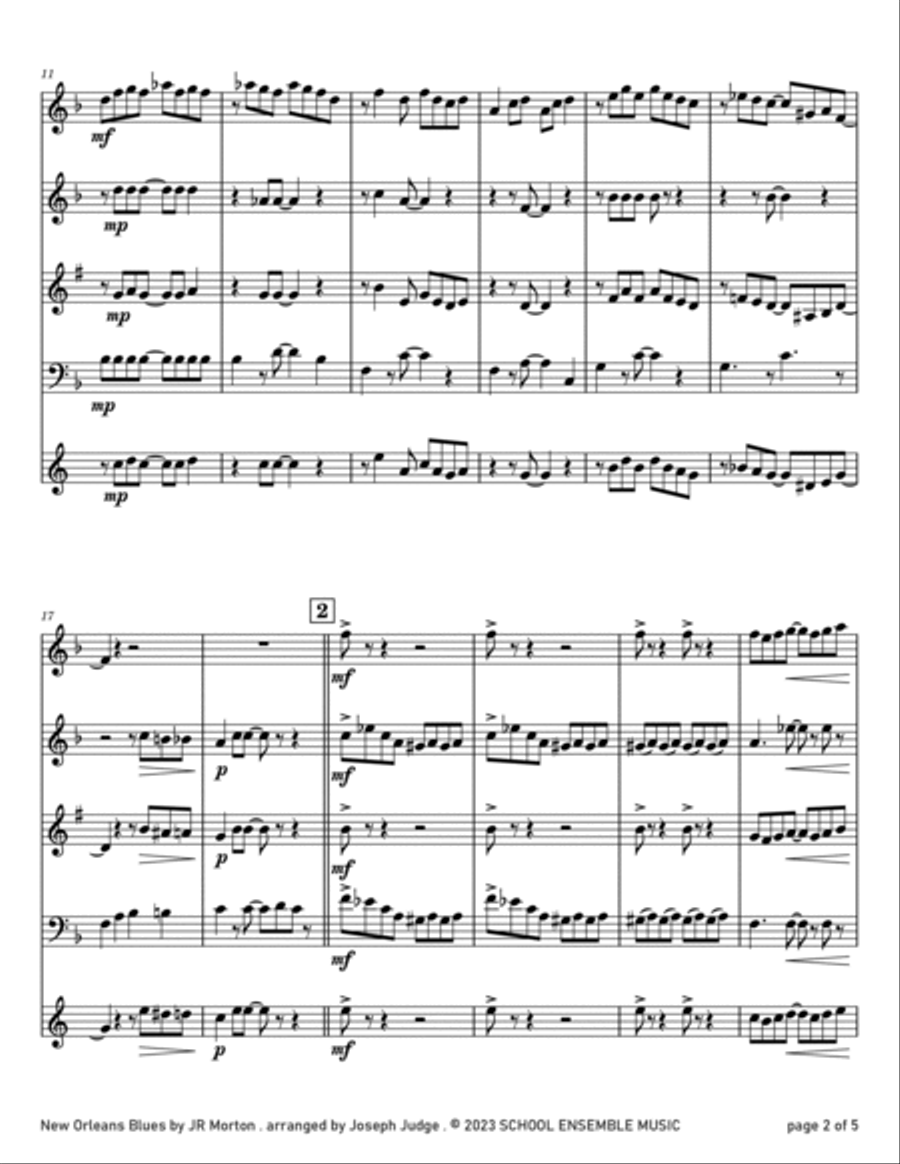 New Orleans Blues by JR Morton for Woodwind Quartet in Schools Woodwind Quartet scores gallery preview page 2
