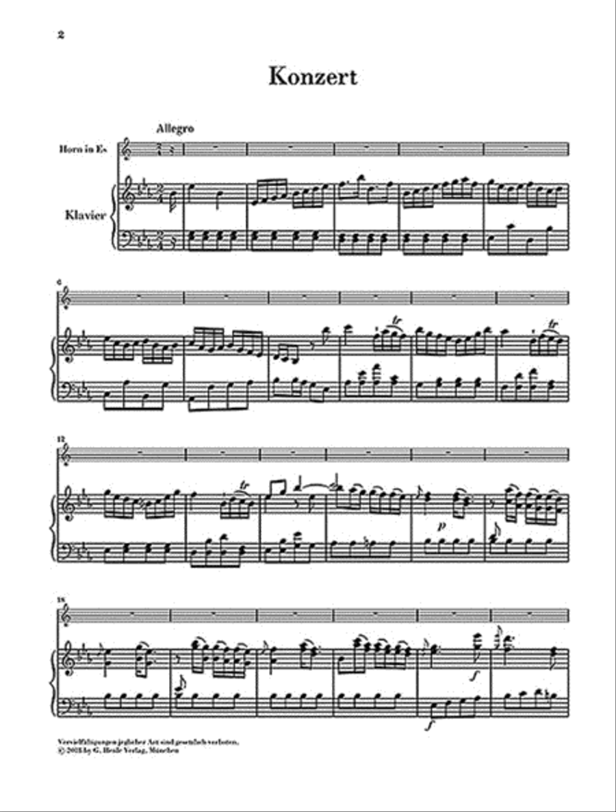 Concerto for Horn (Trumpet) and Strings in E-Flat Major Horn Solo scores gallery preview page 2