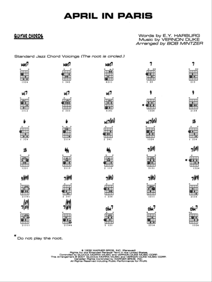 April in Paris: Guitar Chords Jazz Ensemble scores gallery preview page 1