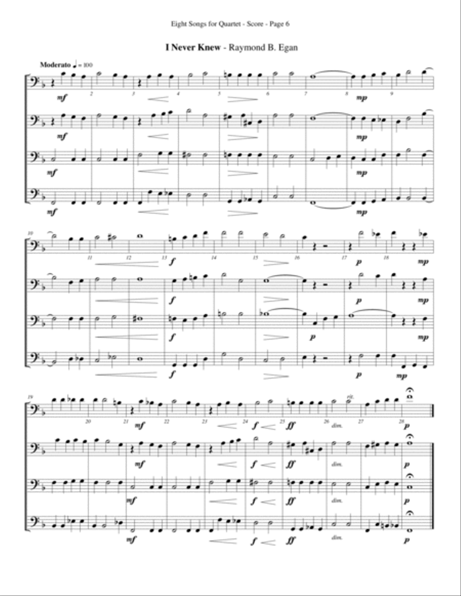 Eight Songs for Quartet for Trombone or Low Brass Quartet Brass Quartet scores gallery preview page 6