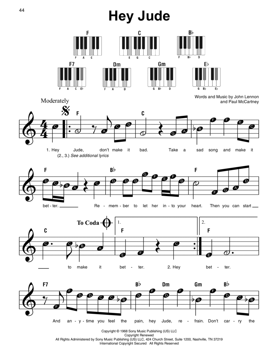 Hey Jude Easy Piano scores gallery preview page 1