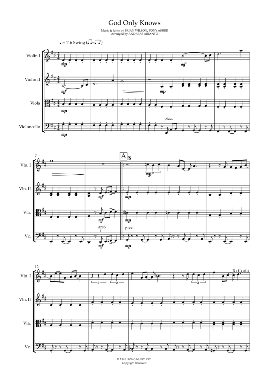 God Only Knows God Only Knows String Quartet scores gallery preview page 1
