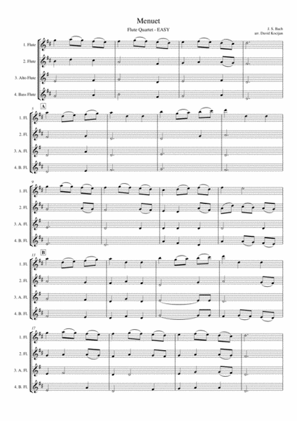 Bach - Menuet - Flute Quartet - EASY image number null