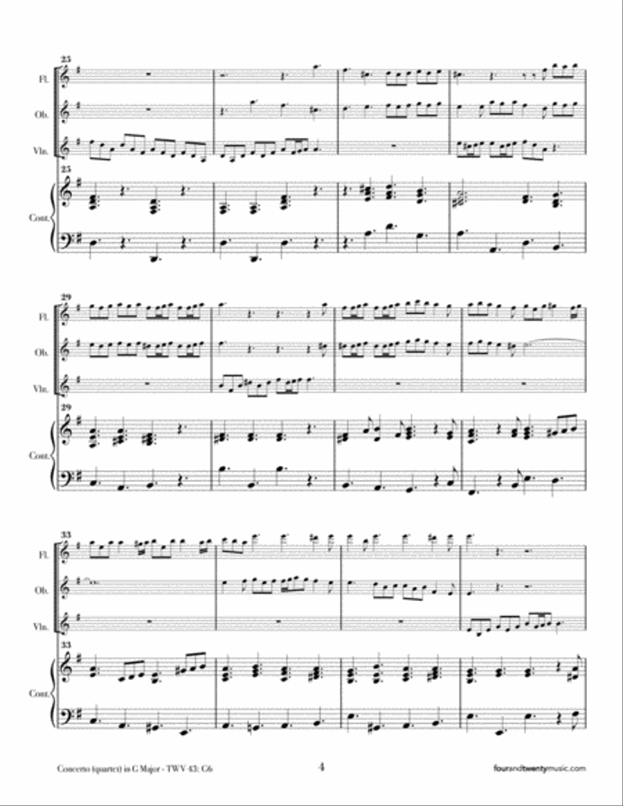 Concerto (Quartet) in G - TWV 43 G6 [Urtext] Small Ensemble scores gallery preview page 4