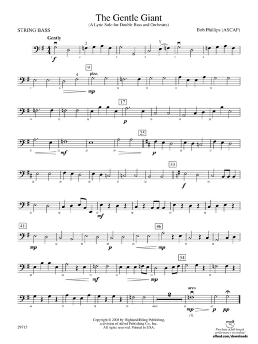 The Gentle Giant A Lyric Solo for Double Bass and Orchestra String Bass by Bob Phillips String Orchestra Digital Sheet Music Sheet Music Plus
