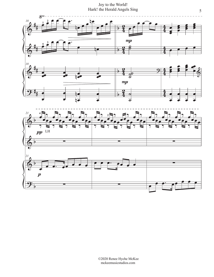 Joy to the World! Hark! the Herald Angels Sing (A mashup for Piano Duet) Piano Duet scores gallery preview page 5
