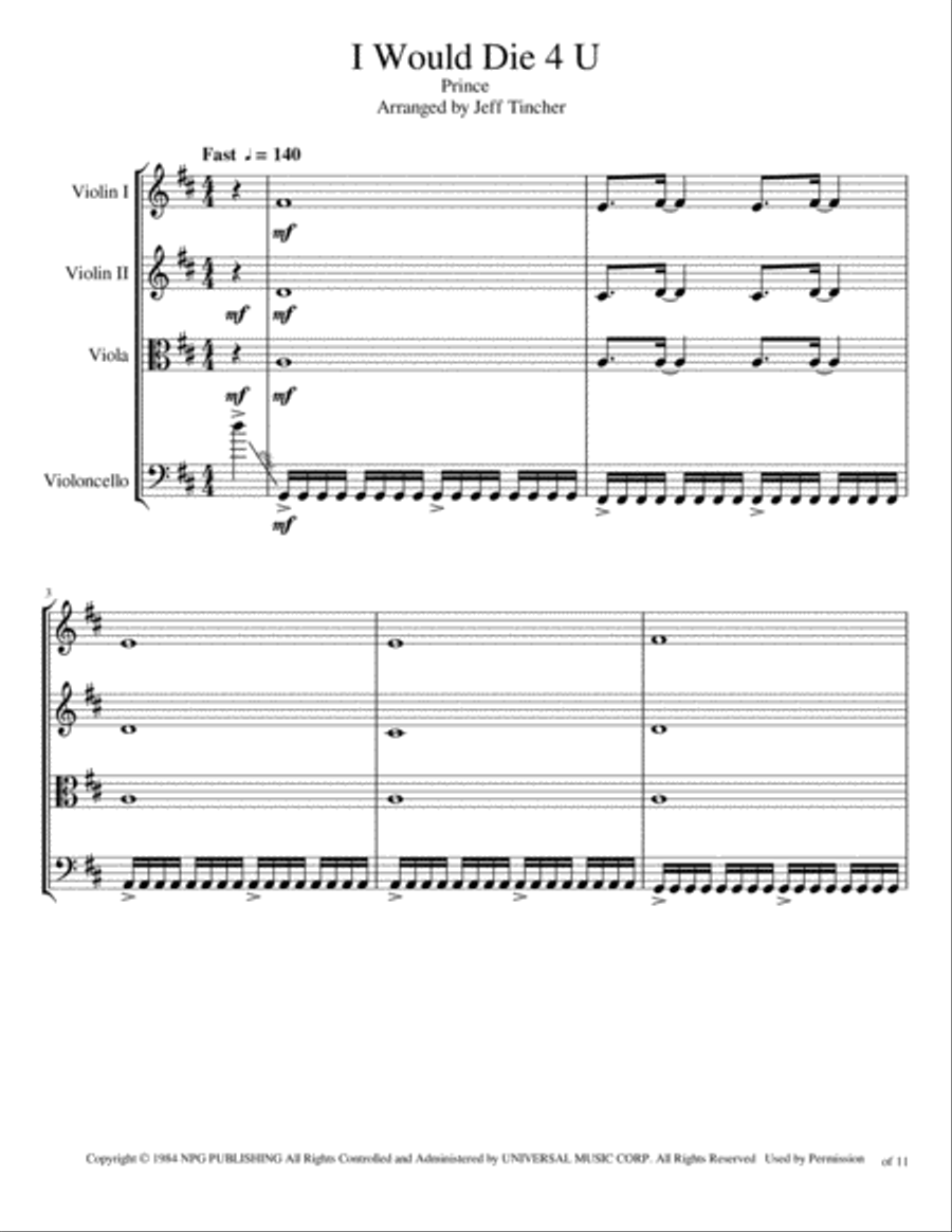 I Would Die 4 U String Quartet scores gallery preview page 2