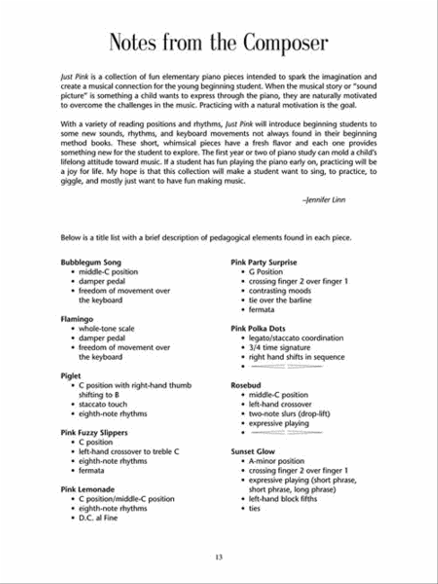 Just Pink – Nine Pieces for Piano Solo Piano Method scores gallery preview page 4