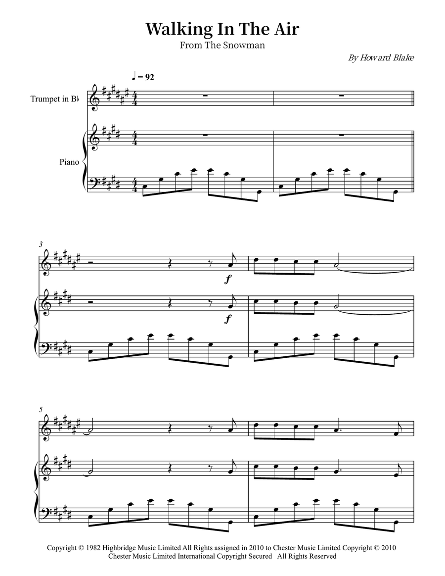 Walking In The Air B-Flat Trumpet scores gallery preview page 1