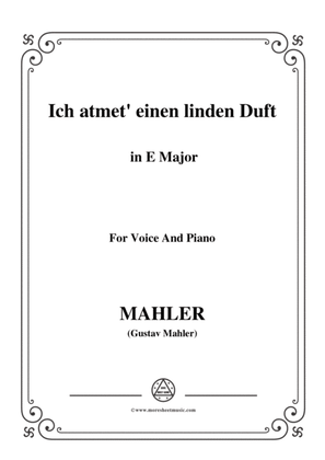 Book cover for Mahler-Ich atmet' einen linden Duft in E Major,for Voice and Piano