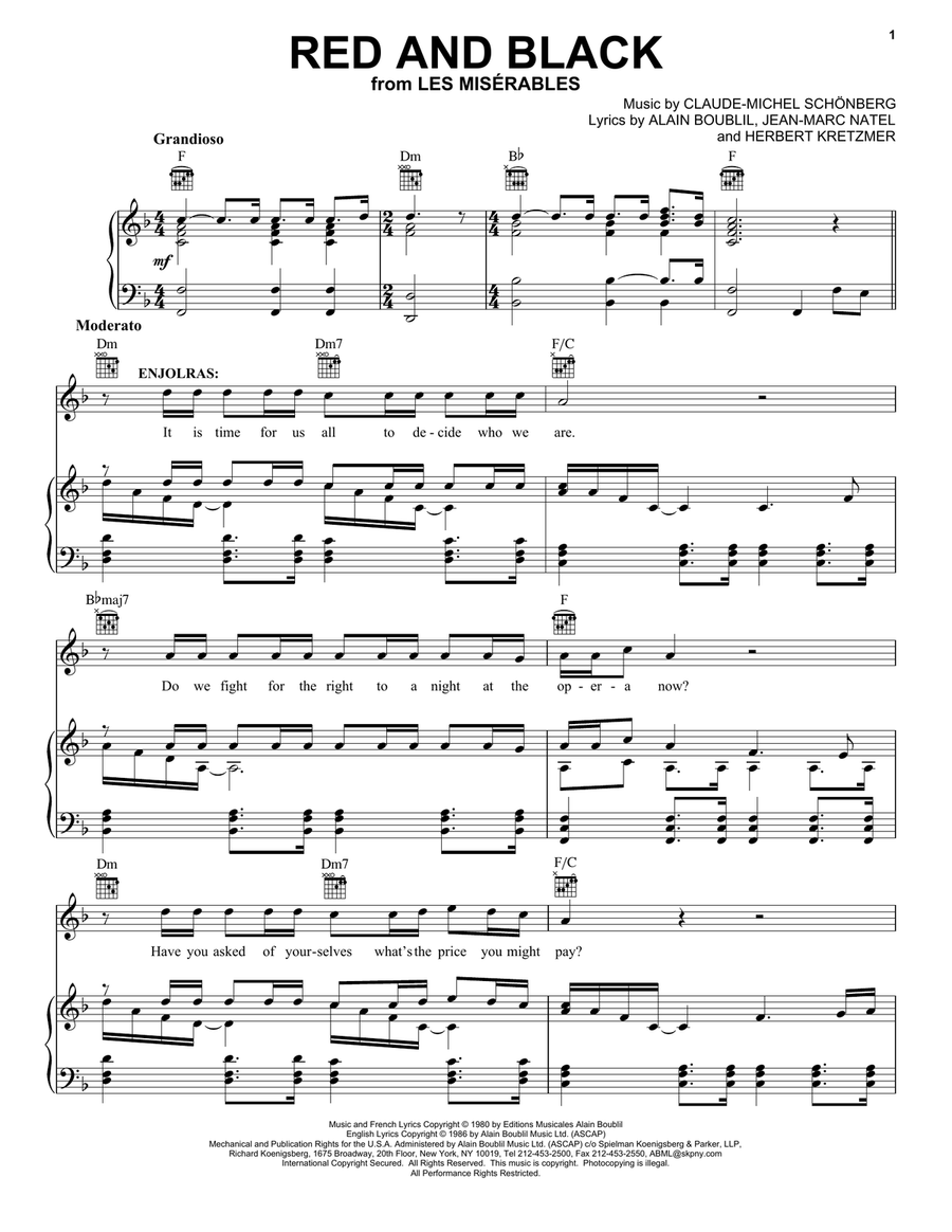 Red And Black Piano, Vocal, Guitar scores gallery preview page 1