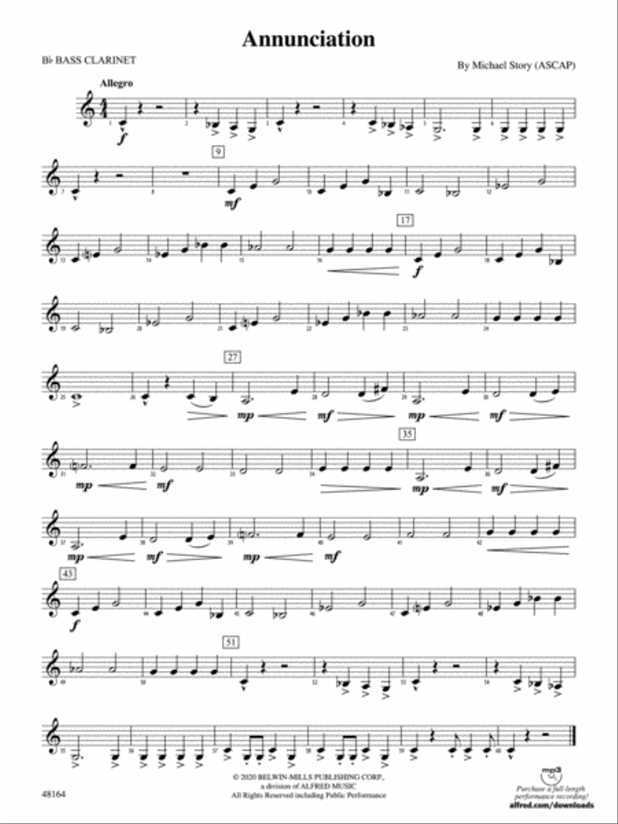 Annunciation: B-flat Bass Clarinet Concert Band scores gallery preview page 1
