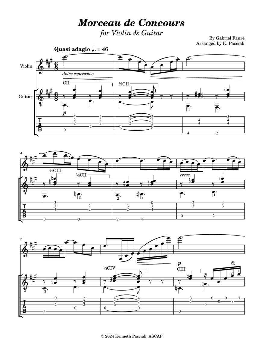 Morceau de Concours (for Violin & Guitar) String Duet scores gallery preview page 3