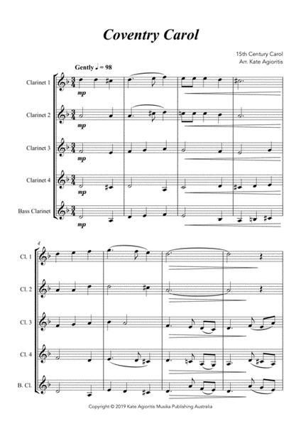 Coventry Carol - Jazz Arrangement - Clarinet Choir image number null