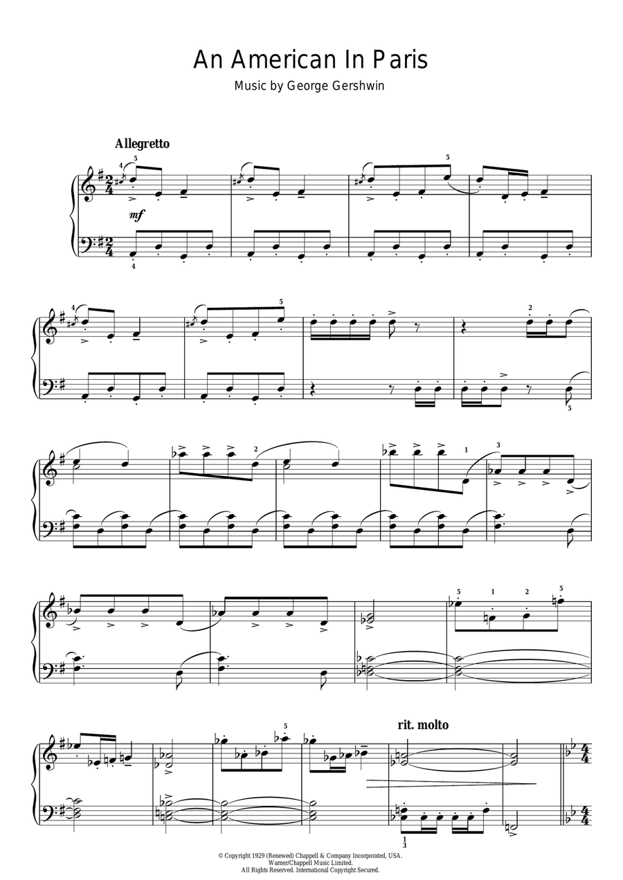 An American In Paris Easy Piano scores gallery preview page 1