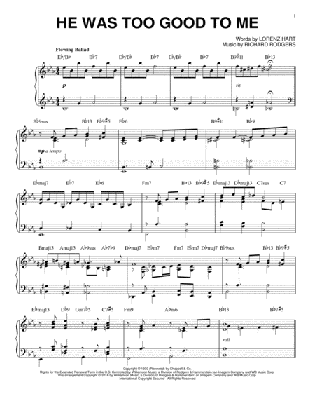 He Was Too Good To Me [Jazz version] (arr. Brent Edstrom)