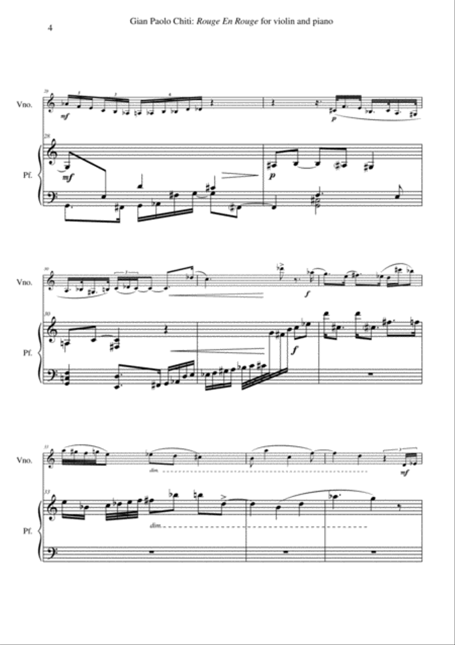 Gian Paolo Chiti: Rouge en Rouge for violin and piano Violin Solo scores gallery preview page 4