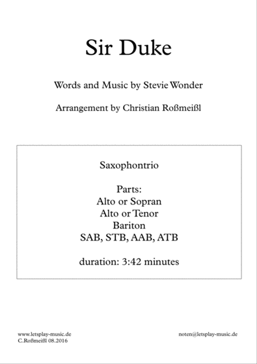 Sir Duke by Stevie Wonder Woodwind Trio - Digital Sheet Music